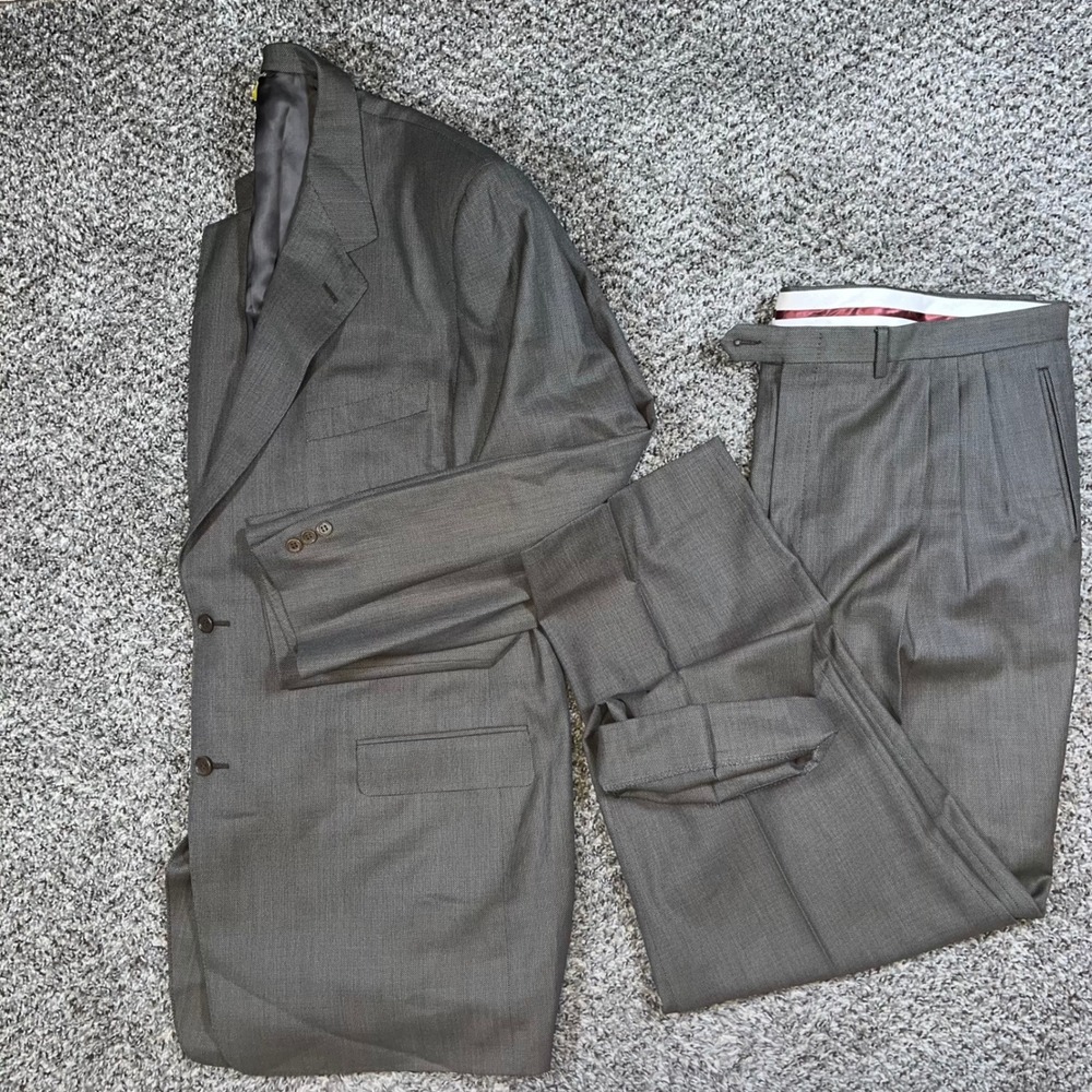 Canali Super 120s Wool Suit Gray 50L Blazer 42x32 Pleated Trousers Italy Drop 7